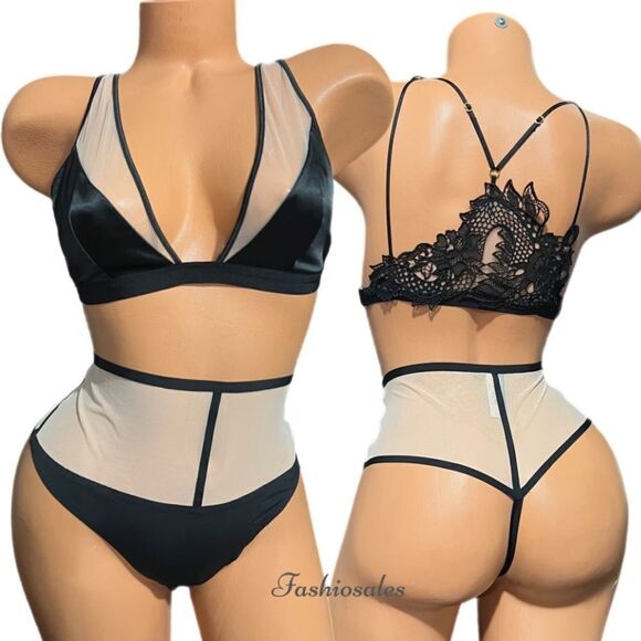 Victorias Secret LUXE Dragón Embroidered Satin Bralette bra & Thong Panty Set Xl - Picture 1 of 5